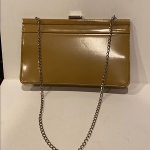 INC CAMEL COLORED CLUTCH WITH 28” SILVER CHAIN!!